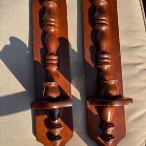 Vintage carved wooden wall candle holder sconces